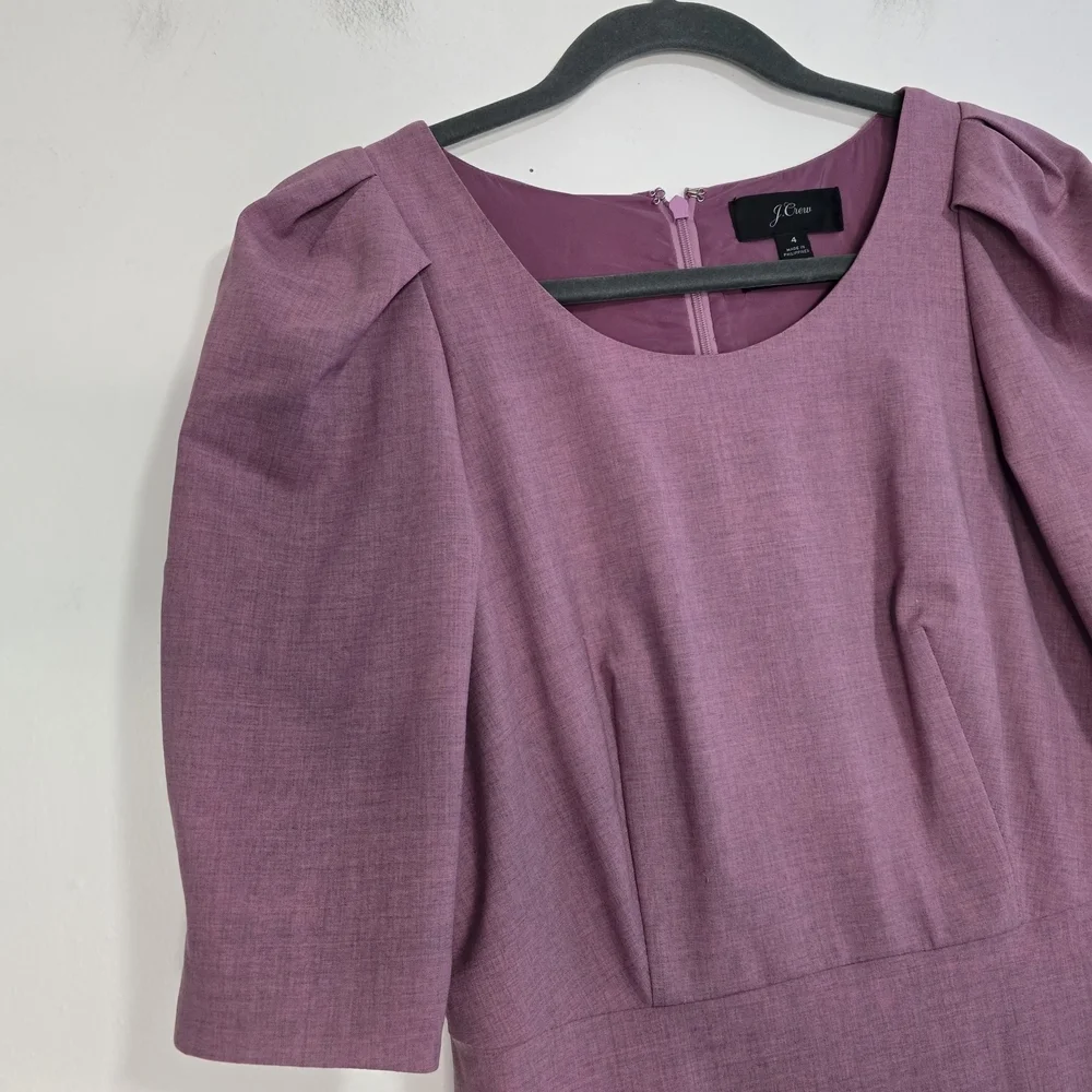 J. Crew Puff Sleeve Italian Wool Sheath Dress in Pink Office Ageless Classic